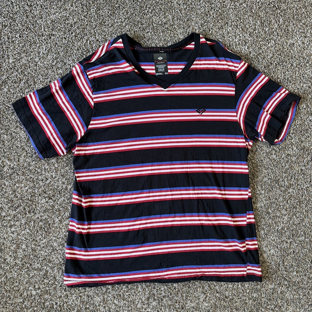 Enyce T Shirt V Neck Black Red White Blue Striped Sz 5X Diddy